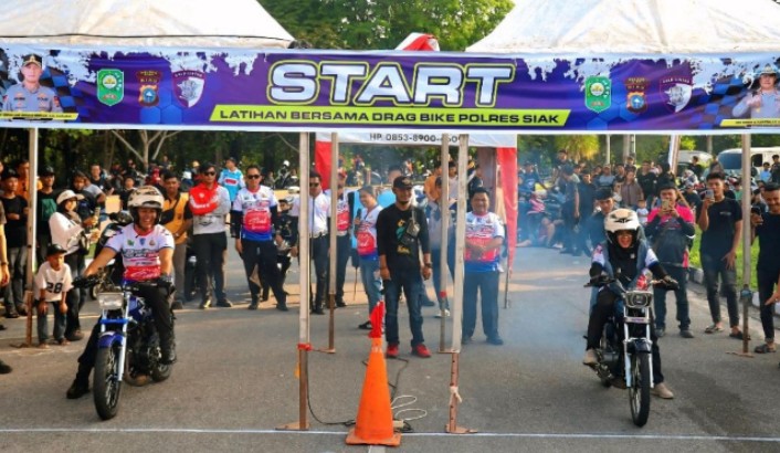 Polres Siak Gelar Latihan Bersama Drag Bike di Sirkuit Non Permanen Panglima Gimbam