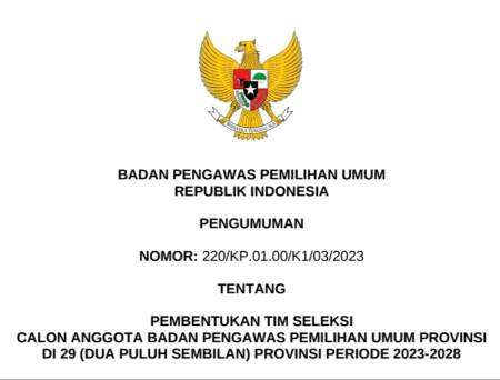 Bawaslu RI Umumkan Nama Tim Seleksi Calon Anggota Bawaslu Provinsi, Dari Riau Berikut Nama-namanya