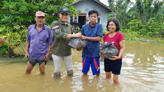 Adek Chandra Berikan Bantuan Kepada Korban Banjir di Kecamatan Kuala Cenaku