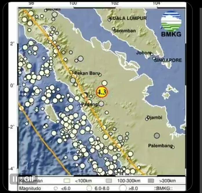 BREAKING NEWS! Gempa Magnitudo 4,3 Guncang Kuansing Riau, Getaran Terasa Hingga Singingi Hilir