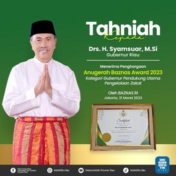Baznaz Award 2023, Gubernur Syamsuar Terima Penghargaan Gubernur Pendukung Utama Pengelolaan Zakat