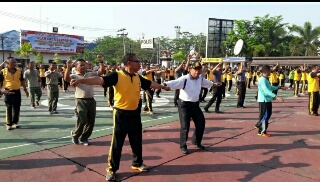 Kompakan Penyelenggara & Pengaman Pemilu, Polres Inhil Lakukan Senam Bersama Stakeholder 