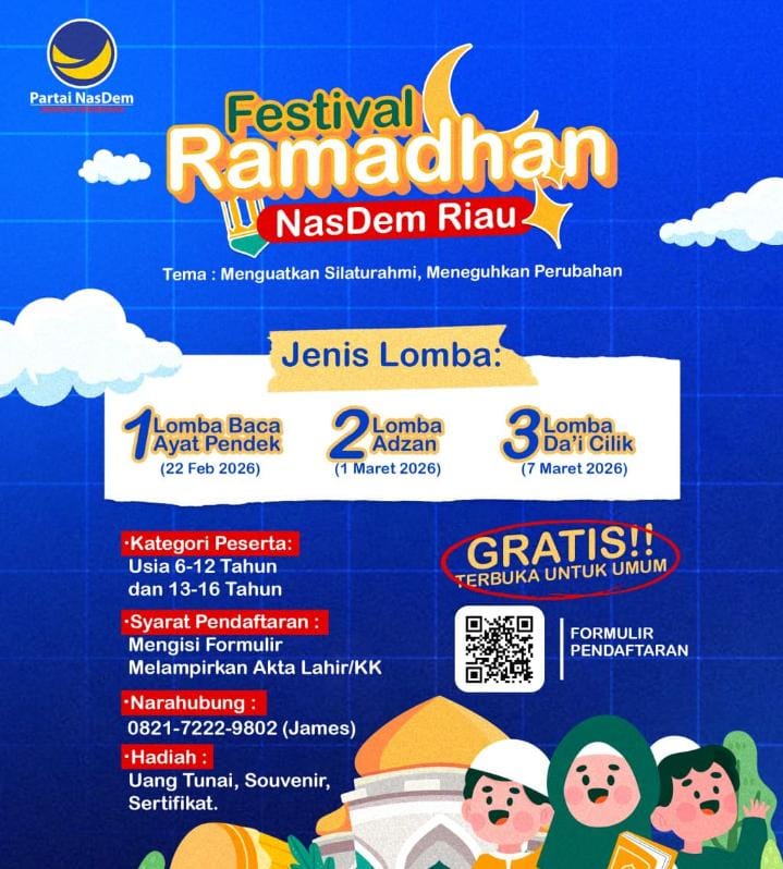 DPW Partai NasDem Riau Gelar Festival Ramadan 2026, Hadirkan Lomba Islami untuk Anak dan Remaja
