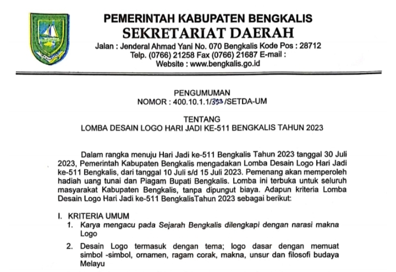 Pemkab Bengkalis Gelar Lomba Desain Logo Sempena Peringatan Hari Jadi Ke-511