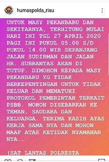 Lewat Akun Instragram, Polda Riau Umumkan Penutupan Jalan Siang Hari 
