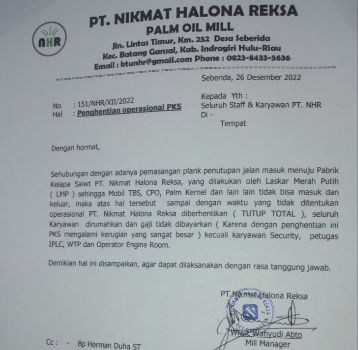 Akses Jalan Ditutup, PT NHR Hentikan Operasional dan Rumahkan Karyawan Tanpa Gaji