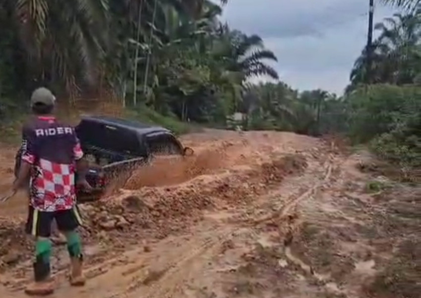 Jalan Menuju Kumain Rohul Rusak Parah, Ibu Hamil dan Anak Sekolah Harus Ngekos ke Luar Desa
