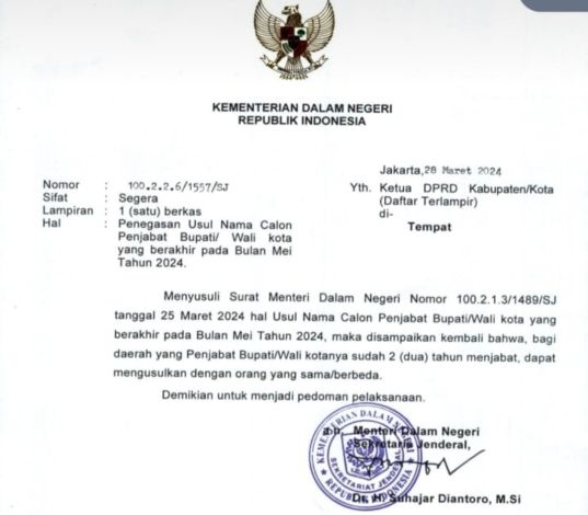 Kemendagri Buka Peluang Bagi Pj Dua Tahun Menjabat Diusulkan Kembali, Termasuk Muflihun?