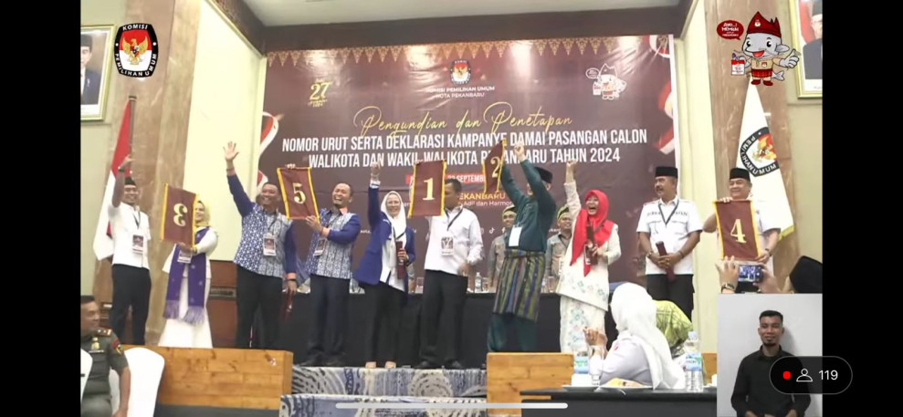 KPU Tetapkan No Urut Calon Walikota Pekanbaru, Ini Urutannya