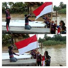 Sangat Unik! Gunakan Pompong, KGI Inhu Kibarkan Bendera Merah Putih di Sungai Indragiri 
