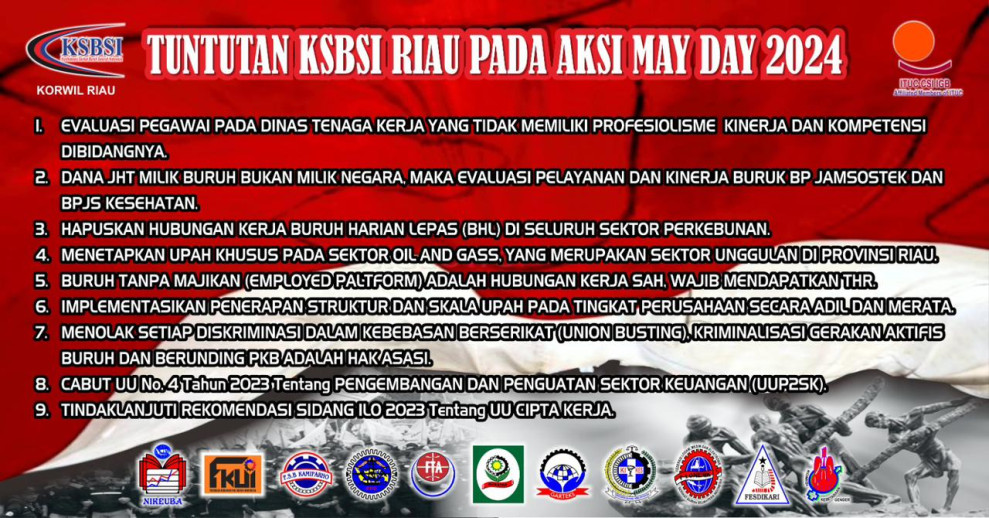 Peringati Hari Buruh, Besok KSBSI Gelar Aksi di Disnaker Riau