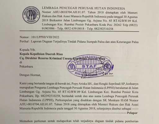 Diduga Bersaksi Palsu, pada Sidang Gugantan Limbah Chevron di Blok Rokan, LPPHI Resmi Laporkan Dua Saksi SKKMigas
