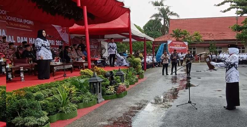 HUT Ke 78 PGRI dan HGN 2023, Bupati Bengkalis Kasmarni Bacakan Sambutan Kemendikbudristek RI