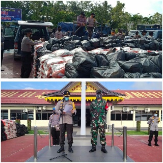 Polres Inhu Bagikan Ribuan Paket Sembako Ke 14 Kecamatan Dampak Covid-19