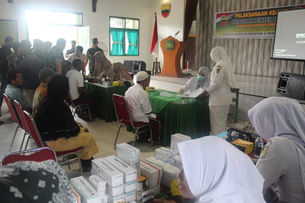 Kodim 0314/Inhil Laksanakan Binter Terpadu Pengobatan Gratis Bagi Masyarakat