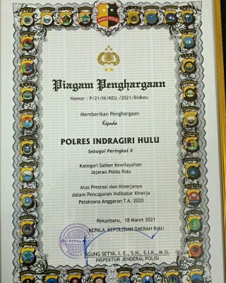 Dalam Satu Hari Polres Inhu Terima 3 Penghargaan